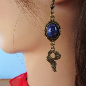 Dangling fish pierced earrings blue lapis lazuli